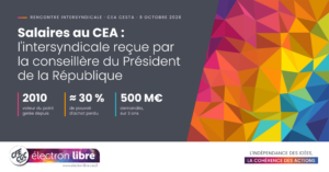 Lire la suite à propos de l’article Salaires au CEA : l’intersyndicale reçue par la conseillère du Président de la République